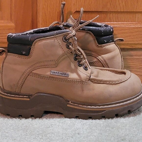 Vintage Y2K Skechers Womens Size 6.5 Tan Suede Platform Chunky Boots Shoes - Picture 1 of 6
